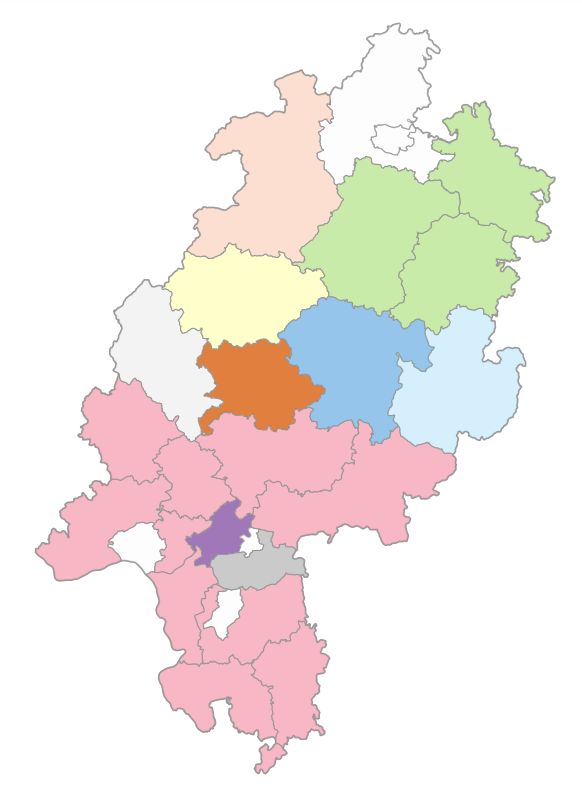 Karte der regionalen GDI-Initiativen in Hessen