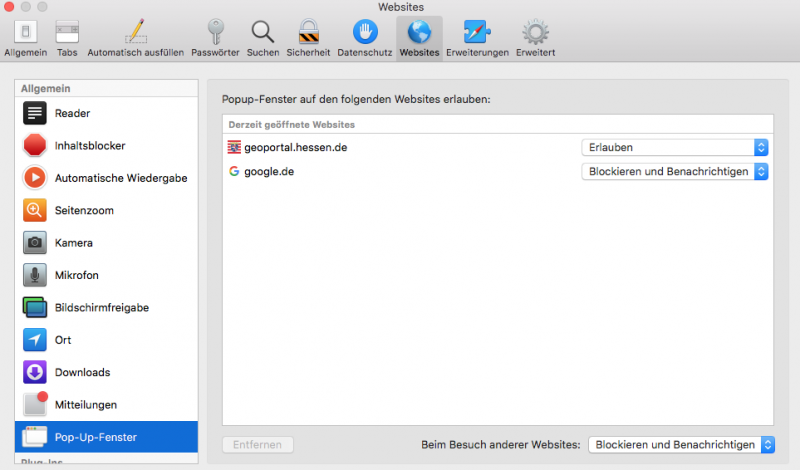 Datei:Safari Einstellungen Webistes popups.png